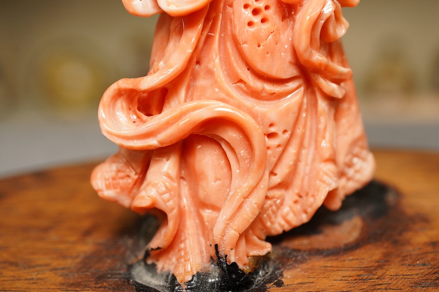 A large Chinese coral carving of a flower fairy, mid 20th century